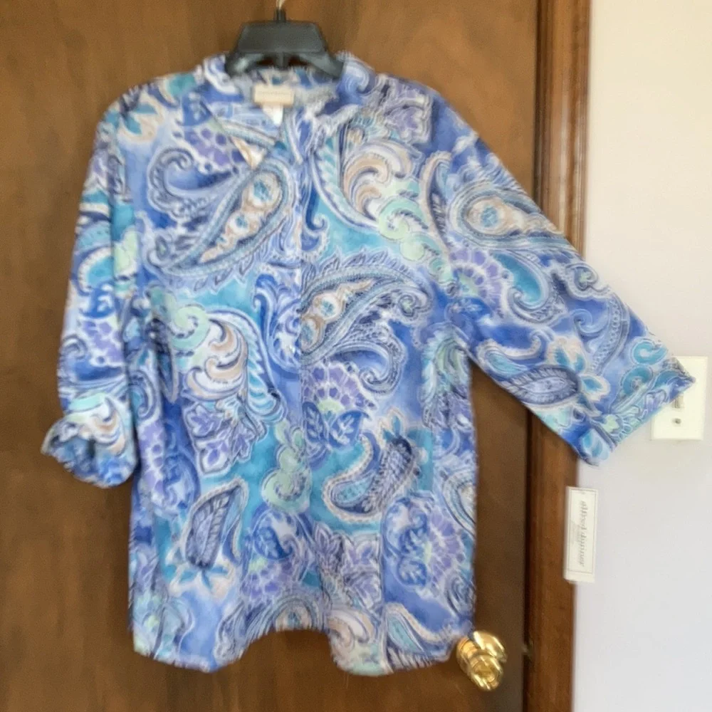 3/$45 Alfred Dunner top abstract floral paisley like print button down shirt 2X - Picture 14 of 17